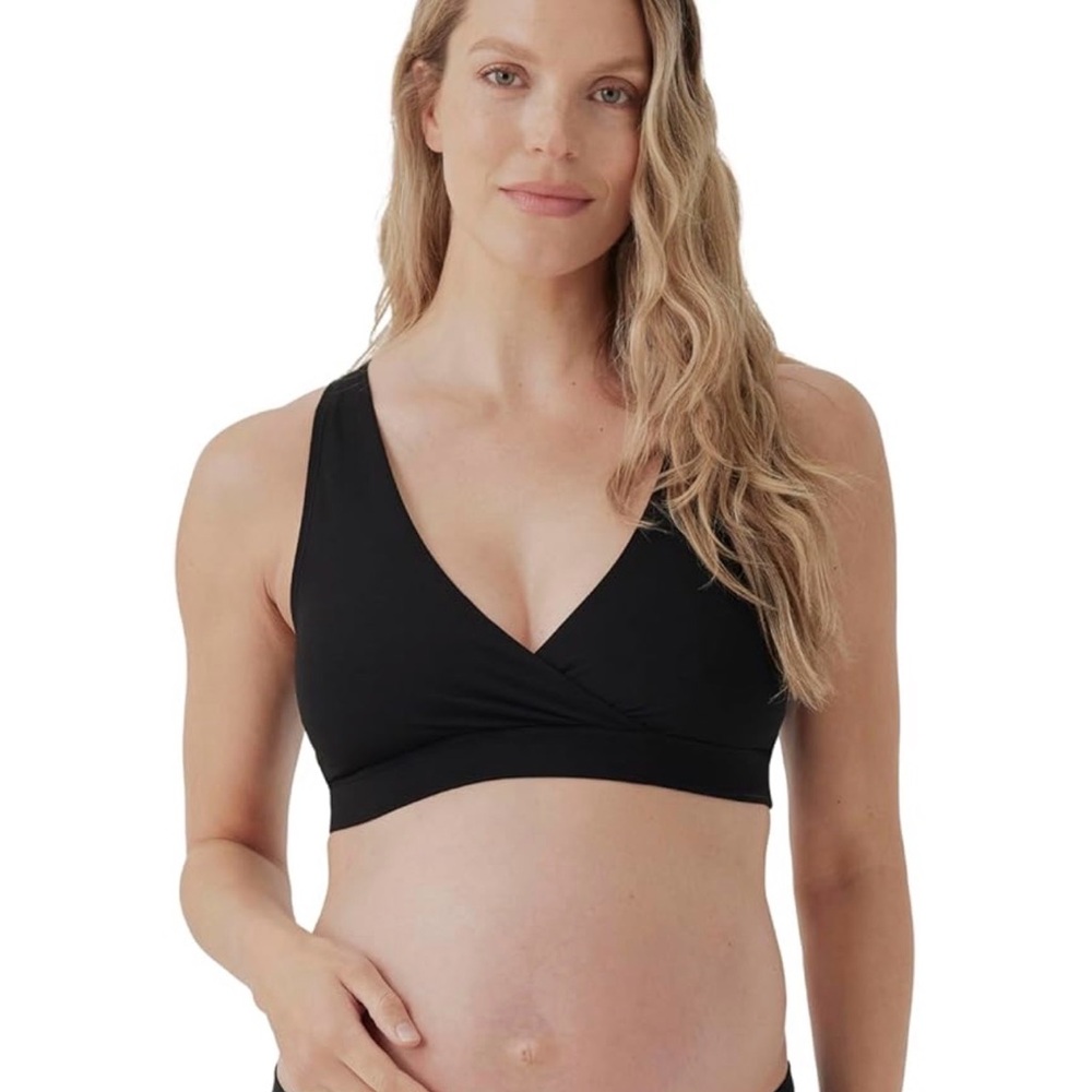 Black Maternity Nursing Bralette with Supportive Crossover Front - Picture 2 of 4